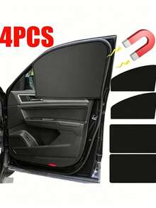 Set 4 buah Tirai Pelindung Matahari Jendela Mobil Magnetik, Tirai Jaring Pelindung UV Musim Panas untuk Jendela Samping Mobil, Jendela Depan, Jendela Belakang, Aksesoris Mobil, Bahan Serat Poliester - Tirai pelindung matahari - View 2