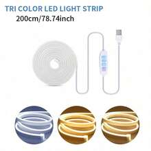 Lampu Strip LED Neon 3 Warna, 3000K-6000K Lampu LED Silikon Fleksibel Tahan Air (1m/2m/3m/4m/5m), Ditenagai USB, Kontrol Tombol, Untuk Pencahayaan Rumah Pintar Suasana Putih Hangat, Teknologi Peredupan Cerdas, Lampu Strip Suasana Peredupan Fleksibel untuk Siaran Langsung dan Pencahayaan Cermin Rias - Putih - View 17