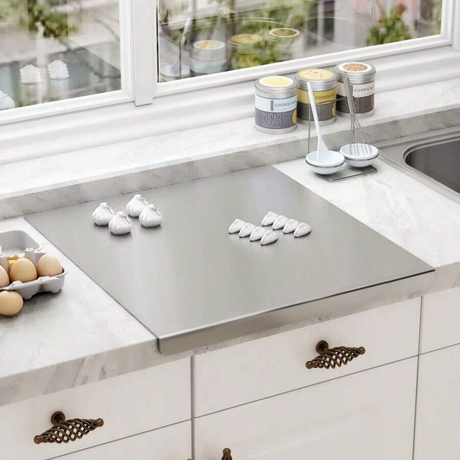 1pc High-Quality Stainless Steel Cutting Board Durable And Mildew-Proof Cutting Surface, Essential Kitchen Tool For Home Chefs And Cooking Enthusiasts, Stainless Steel Chopping Board For Meat, Bread, Vegetables, And Fruit Cutting, Home Cutting Board - Silver - View 1