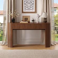 Inch Console Table With 2 Drawers, Fluted Entryway Tables With Storage, Sofa Table Behind The Couch, Hallway Tables, MidCentury - Walnut - View 6