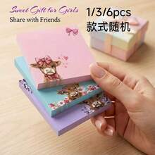 1/3/6/12 Packs Cute Pink, Blue, Purple Floral And Animal Pattern Sticky Notes Set, Suitable For Home, School And Office, Random Style School Supplies - one-size - View 7