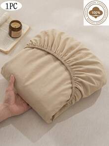 1 Peça Lençol de Elástico de Cor Sólida 100% Algodão Puro Marrom Claro, Capa de Colchão, Macio e Respirável. Adequado para Camas Solteiro, Casal, Queen e King. Bolso Profundo de Até 11,8 Polegadas. Ideal para Roupa de Cama Doméstica e de Dormitório - Caramelo - Visão 1