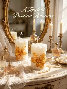 Two Pieces, One Piece, Golden Engraved Cylindrical Scented Candles, Festive Decorations, Birthday, Graduation Party Gifts, Exquisite And Luxurious, Scene Setting, Vacation Time, Elegant Dinner Candles, Garden - Pillar Wax - View 7