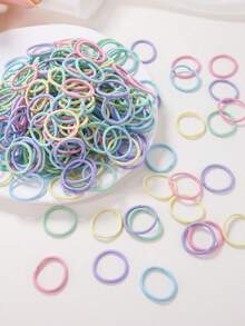 300pcs Colorful & Black Simple Basic Hair Ties, Braiding Bands, Elastic Ponytail Holders, Hair Accessories No Damage For Girls - Multicolor - View 4