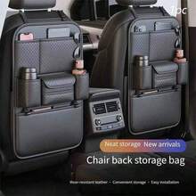 1pc Universal Premium PU Leather Car Seat Back Storage Organizer - With Dining Table, Cup Holder & Travel Accessories, Large Capacity Storage Bag Essential For Comfortable Driving - B - View 14