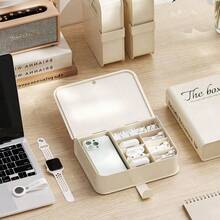 Multi-Compartment Plastic Cable Storage Box With Dust-Proof Flip Lid And Snap Lock, Sturdy Tangle-Free Wire Organizer With Removable Dividers, Cute Printed Electronic Container For Phone Chargers, USB Cables, Plugs, Desktop Cable Management Box For Home Office, Gaming Station, Tech Workbench - Multicolor - View 12