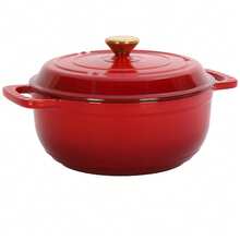 7.5QT Gradient Red Enamel Cast Iron Cooking Pot With 2 Silicone Heat Resistant Gloves For Stewing, Braising & Daily Home Cooking - View 11