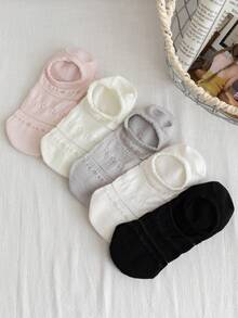 1/5/10 par vita och svarta låga båtsockor för kvinnor, koreansk stil, vår/sommar, hjärt- och blommönster, tunna bekväma osynliga korta sockor (utan kartong, slumpmässig färg) - Multifärgad - Visa 10