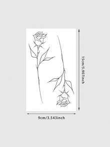 1 Sheet Single Line Rose Temporary Tattoo Sticker, Waterproof Long-Lasting Minimalist Outline Flower Fake Tattoo, Body Art Decal For Women Waist Rib Hip Side Back - Black - View 5