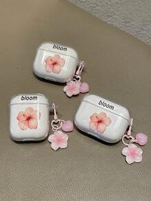 1件裝 扶桑花「Bloom」字母印花透明無線耳機充電盒保護套，附心形花朵吊飾耳機夾，清新甜美女孩風日常配件，適合生日、聖誕節、情人節、感恩節、開學季禮物 - 彩色 - 查看 9
