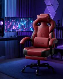 Fabric Gaming Chair With Footrest, Ergonomic Computer Desk Chair With Pocket Spring Cushion Home Office High Back Support Lumbar Support Heavy Duty Wide - Red - View 3