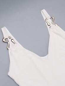 WOWDARK Summer Dress, White Elegant V-Neck Mesh A-Line Metal Buckle Suspender Dress,Beach Semi-Sheer Dress, For Dates, Gatherings, Parties, Vacation - 白色 - 查看 10