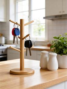 2pcs Tree-Shaped Bamboo Cup Holder-Suitable For Mugs, Hair Clips, And Bracelets-Featuring 6 Hooks; A Bamboo Mug Rack, Tabletop Cup Organizer, And Decorative Display Stand. - Orange - View 8