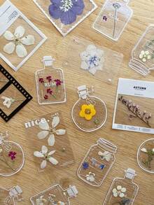 DIY 壓花套裝－幼兒教育輔助與手工套件，內含隨機玫瑰貼紙及製作四季花瓣標本與書籤的材料，適合男孩女孩的趣味可愛創意禮物 - 彩色 - 查看 9