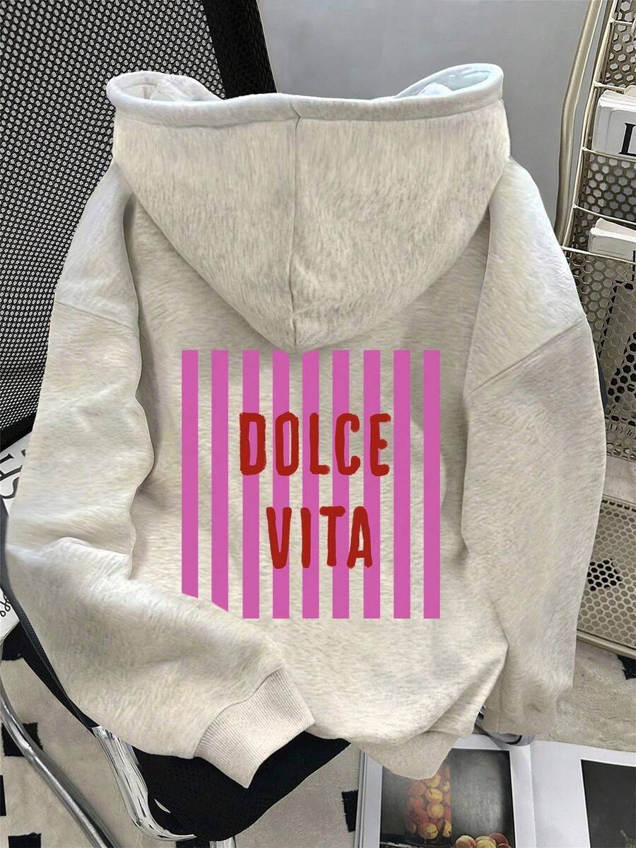 Sudadera holgada de manga larga con estampado de pentagrama y caída de hombros para mujer, otoño - Gris Claro 5 - Ver 1