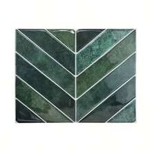 shiny home 3D Dark Green Peel & Stick Tile Backsplash Panels, Self-Adhesive Wall Splashbacks For Kitchen & Bathroom, Size 11.4" X 9", 10 Sheets / 30 Sheets Available - Dark Green Diagonal Stripe - View 4