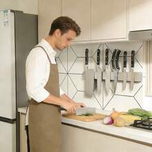 High-Quality Drill-Free Installation 304 Stainless Steel Magnetic Knife Rack - Space-Saving Wall-Mounted Magnetic Strip, Convenient Access And Design, Suitable For Storing Kitchen Knives, Scissors And Mixers, Wall-Mounted Magnetic Knife Rack. - 304 Stainless Steel [silver] - View 5