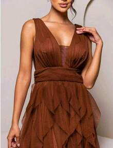 Long Evening Dress For Prom, Party, Wedding Guest, Bridesmaid With Sparkle - 鏽棕色 - 查看 2