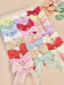 3/6pcs Random Multi-Color Rhinestone Glitter Mesh Bow Hair Accessories Set, Includes Long Sparkling Ribbon Bow Hair Clips And Solid Color Pearlescent Organza Multi-Style Hair Clips, Sweet Cute Versatile Hair Ornaments For Daily, Date, Sports, School And Casual Wear - Multicolor - View 3