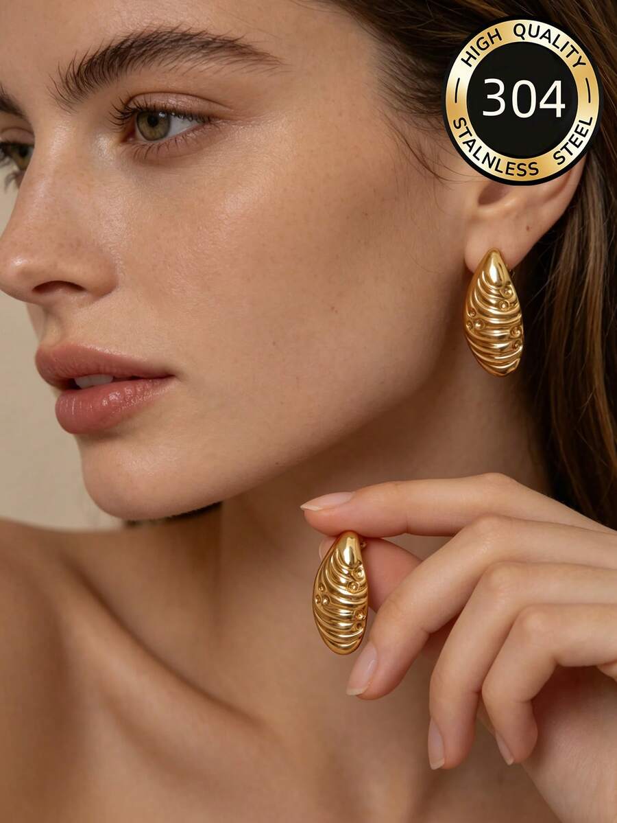 1 paire de boucles d'oreilles géométriques en acier inoxydable, boucles d'oreilles à tige dorées, de haute qualité, confortables à porter, simples et élégantes, boucles d'oreilles minimalistes haut de gamme à la mode, polyvalentes pour les déplacements et les occasions élégantes - Doré - Voir 1