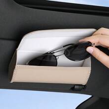 1件裝汽車內飾必備眼鏡收納盒，黑色/米色2色手縫PU皮革通用車用遮陽板眼鏡收納盒，可放置眼鏡、夾子、票券、身分證，附背夾設計 - A - 查看 7