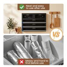 Foil And Cling Film Dispenser And Cutter, Bamboo Kitchen Wrap Organiser - Black - View 3