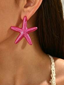 European And American Fashion Cross-Border Bohemian Starfish Stud Earrings, Suitable For Daily Wear, Vacation And Travel - Hot Pink - View 6