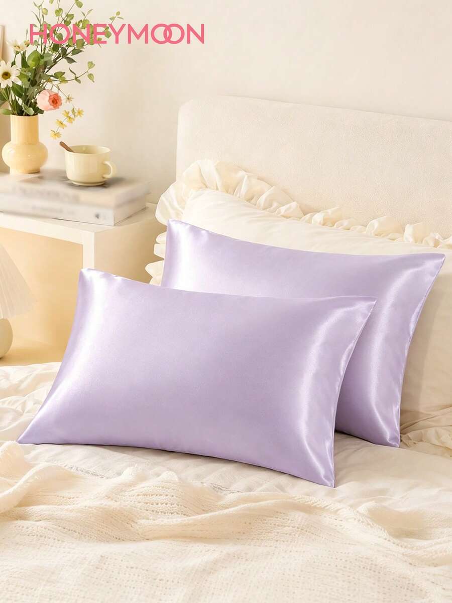 Bộ 2 vỏ gối satin cao cấp, mềm mại và thoáng khí, chống nhăn, nhẹ nhàng cho tóc và da, cải thiện chất lượng giấc ngủ, không bao gồm ruột gối, màu tím nhạt, đạt chứng nhận Oeko-Tex. - Khoai môn tím - Xem 1