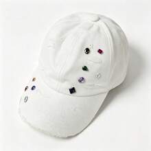 1pc New Korean Style Distressed Baseball Cap For Women, Spring/Summer Sun Protection Rhinestone Sun Hat, Versatile Soft Top Baseball Cap, Makes Face Look Smaller - Multicolor - View 12