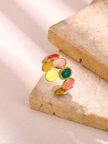 1 Pc Fashion Enamel Drip Oil Colored Star Ring For Women Stainless Steel Open Ring Summer Bohemian Jewelry Gifts - Gold - View 10