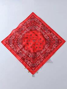 1pc Summer Ocean Style Women's Fashion Paisley Print Pattern Headscarf - With Starfish, Sea Turtle, Seashell Decoration Multifunctional Women's Headband Square Scarf, Polyester Material, Suitable For Beach, Seaside And Daily Wear - Red - View 2