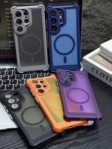 奢華半透明磨砂磁吸防震手機殼,適用 Galaxy S26 S25 S24 Ultra Plus,支援無線充電,相機保護吸震背蓋 - 橘色 - 查看 4