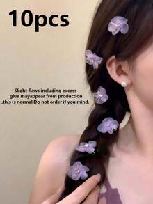 6/10pcs Women's Light Purple Glitter Floral Hair Clips, Multi-Functional Side Clips, Braid Side Clips Decoration, No Pulling Hair, Small Floral Design, Suitable For Dating, Outing, Photography, Gentle Fairy Tale Style, Sweet Korean Girl Braided Hair Styling Decoration - Purple - View 7