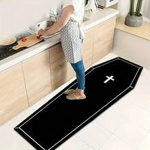 1 pieza Alfombra de ataúd negro de Halloween, duradera y lavable a máquina, adecuada para decoración de dormitorio interior, sala de estar, cocina, lavandería, alfombra de ataúd de Halloween, regalo de decoración festiva, felpudo, alfombra de sala de estar, alfombra, alfombra de área de sala de estar, alfombra de área pequeña, tapete, decoración del hogar, alfombra grande de sala de estar, alfombra redonda, decoración del hogar de sala de estar, decoración de habitación, alfombra lavable - A - Ver 3