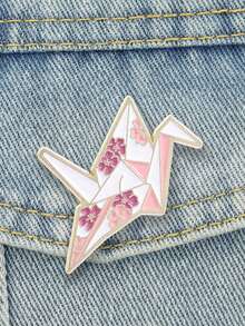 Sakura Origami Crane Enamel Pin Japanese Cherry Blossom Paper Crane Lapel Brooch Wish Peace Backpack Decor Gift - Multicolor - View 4