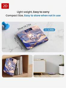 1 pieza Báscula electrónica con pantalla LED, báscula de baño plana 2D con diamantes brillantes, plataforma de pesaje decorativa - Adecuada para uso a largo plazo, satisface las necesidades de pesaje en el hogar, regalo de Navidad, Año Nuevo, Día de San Valentín, utiliza pilas AAA (pilas no incluidas) - A - Ver 5