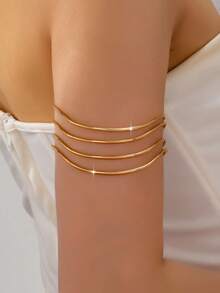 1pc Minimalist Line Gold Women's Arm Cuff, Adjustable, Suitable For Vacation, Daily Wear And Outings - Golden Yellow - View 2