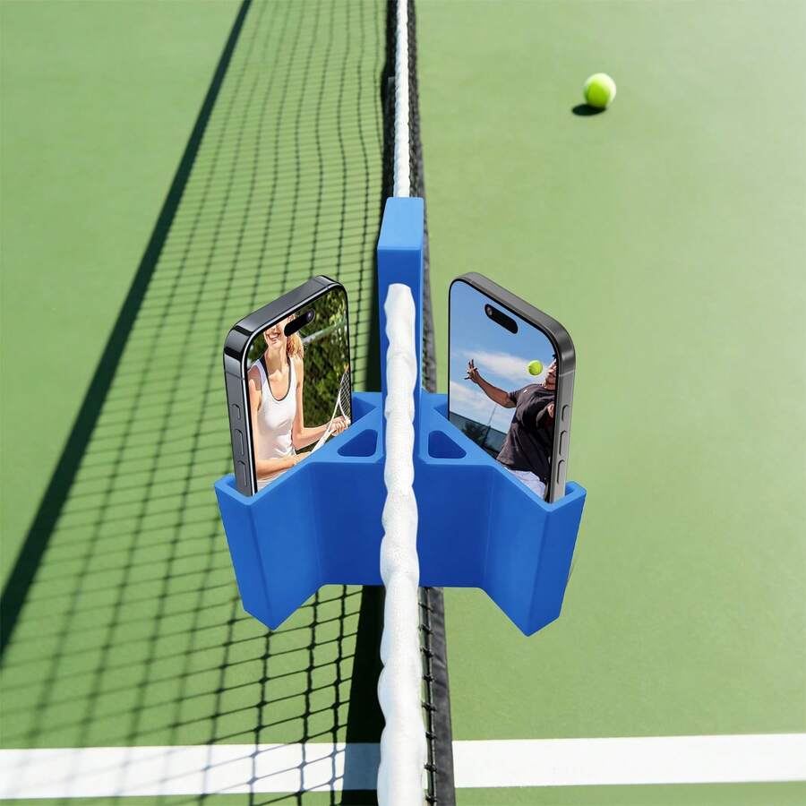 RibasuBB Clamp-On Tennis Net Phone Holder Dual Mount Quick Secure Clip For 2 Smartphones Portable Durable Plastic Recording Mount - Default - View 1