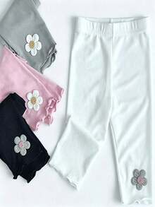 4 Packs Girls' Summer Ice Silk Lightweight Leggings, Breathable Stretchy Pants For Babies & Kids Ages 0–12, Suitable For Outerwear Or Layering - Multicolor - View 2
