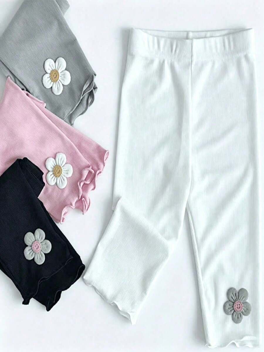 4 Packs Girls' Summer Ice Silk Lightweight Leggings, Breathable Stretchy Pants For Babies & Kids Ages 0–12, Suitable For Outerwear Or Layering