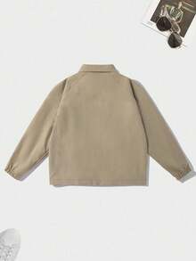 Men's Solid Color Plus Size Harrington Jacket, Elastic Cuffs And Hem, Loose Fit Business Casual Commute Street Style Zip-Up Jacket, Autumn - Khaki - View 2