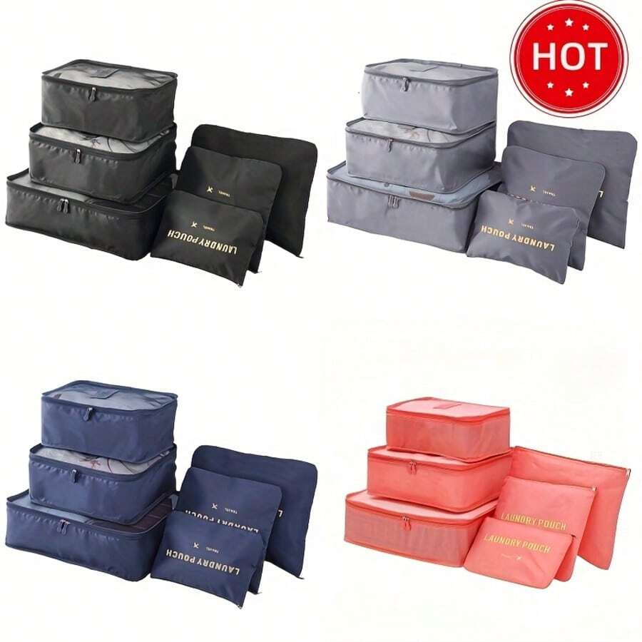 6pcs Set Diagonal Stripe Travel Luggage Organizer Bags, Multi-Functional Luggage Organizer With Clothing, Shoes And Underwear Bags, Space-Saving, Clothes Classification Storage Packing Portable Storage Bags, Travel Supplies Set Underwear Organizer Storage Bags, 6 Sizes, Reusable And Washable, Essential Organizer Bags For Travel And Business Trips - View 1