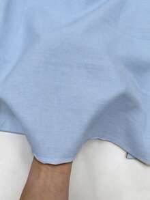 Gaun Kasual Elegan Warna Biru dengan Kerah Bulat, Lengan Pendek, Panjang Sedang, Saku Samping, Belahan Belakang, Cocok untuk Pesta, Acara Formal Bisnis, Pernikahan, dan Pakaian Kantor Musim Panas - Baby Blue - View 10
