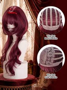 alicegarden 28-Inch Long Synthetic Wig Featuring A Natural Wavy Style In A Stunning Burgundy. Designed With Bangs , This False Hairpiece Is Perfect For Ms Halloween Cosplay Daily Use, Offering A Natural And Natural Durable Wig Gift For Ladies. - Burgundy - View 9