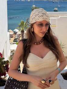 1pc Women's Vintage Style Hollow Breathable Handmade Crochet Floral Pattern Decorative Multi-Functional Lightweight Headscarf Hat, Suitable For Outdoor And Daily Wear, Beach Activities, Travel And Other Occasions - A - View 1