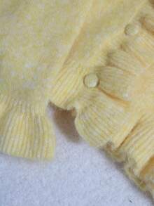 French Cottagecore Ruffle Edge Knit Cardigan, Elegant Button‑Up Long Sleeve Sweater For Women, Fashion Top For Autumn Winter Daily Commute & Party - Yellow - View 7