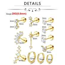 TOKRING 12pcs Women's Stainless Steel Gold Cartilage Earring Set, Flat Back Spiral Earrings, Cartilage Earring Set Suitable For Daith, Tragus, Conch, Flat Back Earrings - Earring Set - View 3