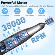 35000 RPM Professional Electric Nail Drill With Bit Holders, Touch-Button Operation, For Manicure Trimming & Gel Removal, Suitable For Nail Salon And Home Use - 黑色 - 查看 4