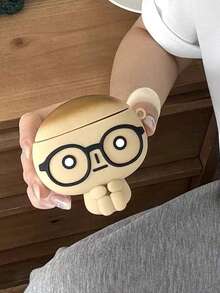 1pc Funny Cartoon Cute Korean Style Creative Silicone Expression Glasses Character Earphone Case Compatible With Apple 3/4 Wireless Bluetooth Earphones, Pro 2 Shockproof Protective Earphone Case (Earphones Not Included) - Multicolor - View 2