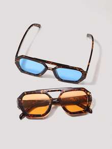 Visivana 2Pairs Women's Retro Aviator Full Frame Multi-Color Tortoiseshell Glasses, Bohemian Fashion Beach Party Cosplay Accessories Elegant Modern Back-To-School Accessories - Color - View 1